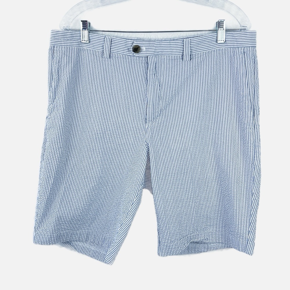 BANANA REPUBLIC Mens Preppy Blu Striped Seersucker Aiden Club Cotton Short Sz 34